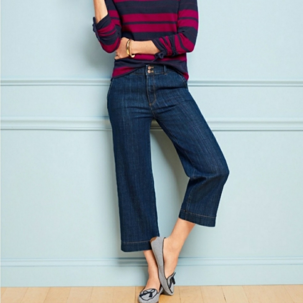 New TALBOTS High-Waist Wide Leg Crop Jeans size 2
